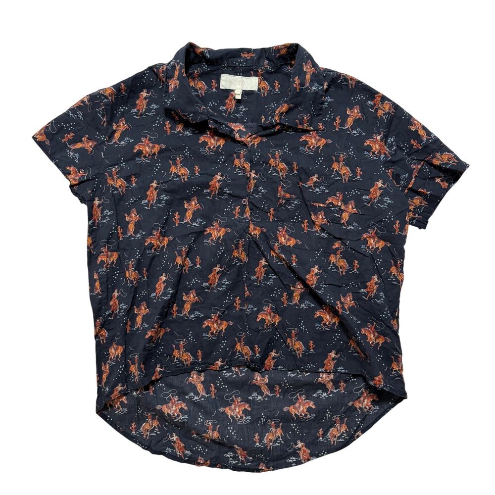 The Great Western Horse Print Button Down Sleep Shirt Women’s 0 Navy